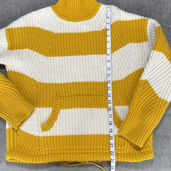 J.Crew Wool Blend Mustard Ivory Stripe Sweater S Mock Neck Cozy Fall Knit - Picture 4 of 7